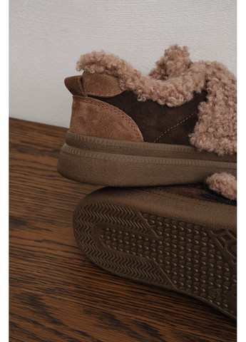 Темно-коричневые женские зимние кеды из тёмно-коричневой замши на шнурках с большой меховой липучкой (отшив 3 дня) Paradize