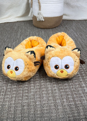 Оранжевые домашние мужские тапочки кот гарфилд с нескользящей подошвой плюшевые My Kigu