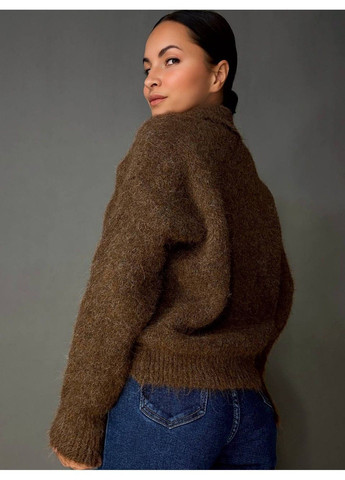 Коричневий демісезонний светр жіночий a-n 19-1 з коміром поло теплий вільний No Brand