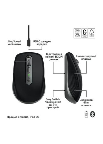Мышка (910-006947) Logitech MX Anywhere 3S для MAC Wireless Space Grey (316223069)