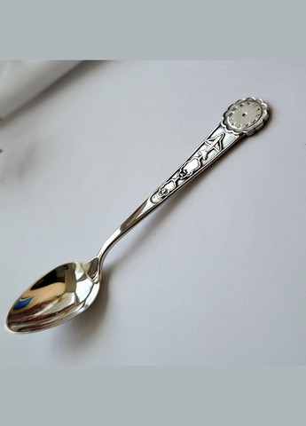 Серебряная чайная Ложка Часы с Самолётом серебро 875 пробы Черненное 9054 15.00г No Brand (323653848)