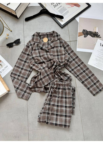 Коричнева всесезон піжама сорочка + брюки No Brand