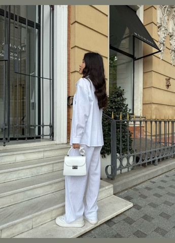 Жіночий ляний костюм штани палаццо сорочка на ґудзиках білий You Best (333614904)