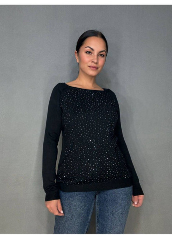 Черный демисезонный джемпер женский 9067 тонкий свитер россыпь камней Accorddream