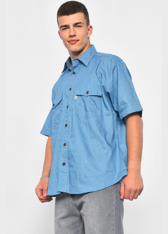 Сорочка чоловіча батальна джинсова блакитного кольору Let's Shop (293939415)