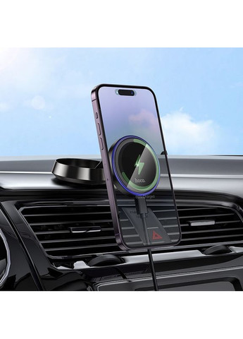 Холдер HW33 Metal ring magnetic wireless fast charging car holder(center console) Black Hoco (366671308)
