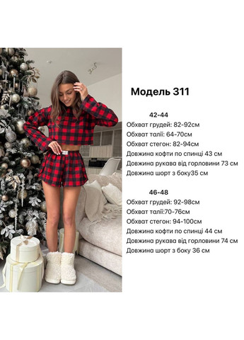Червона всесезон жіноча піжама новорічна з шортами лонгслів + шорти Adelante