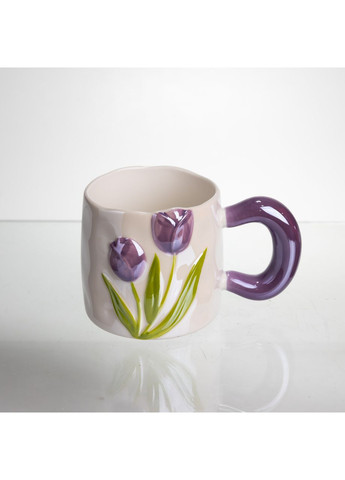 Новогодняя фарфоровая чашка для чая и кофе "Нежный Тюльпан" с 3D декором 400 мл, праздничная кружка чашка на подарок Yiwu (370974211)