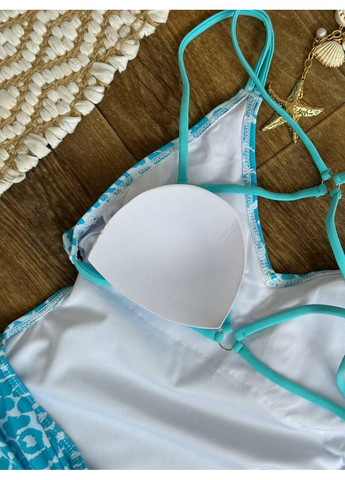 Блакитний літній жіночий суцільний купальник леопардовий принт / жіночий купальник суцільний бірюзовий лео / жіночий купальник No Brand