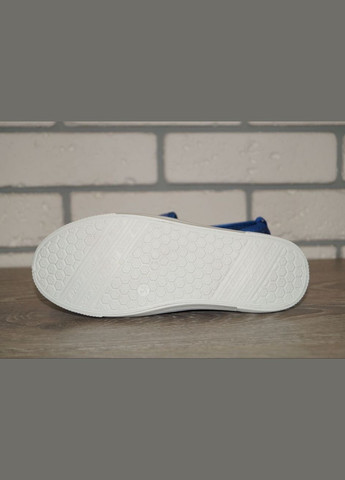 Синие слипоны для мальчика синие Blue Rama с вышивкой, с белой подошвой, с логотипом