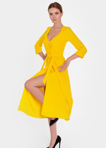 Жовтий повсякденний, коктейльна яскрава жовта сукня на запах на запах Nai Lu-na by Anastasiia Ivanova однотонна