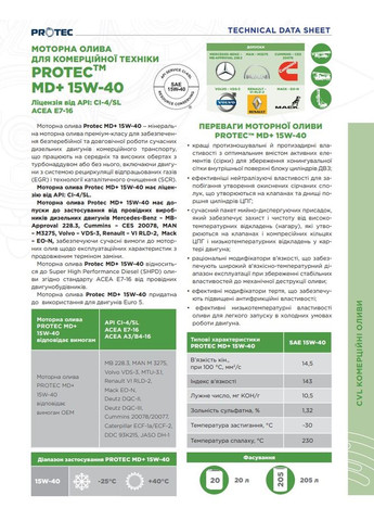 Моторное масло MD+ (20 л, 15W-40) минеральное (41123) Protec (294202356)