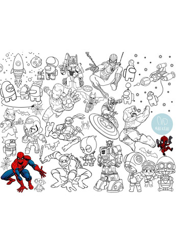 Розмальовка Герої / Амонг Ас, Марвел Мега велика розмальовка набір з фломастерами 120х150 см No Brand (339871548)
