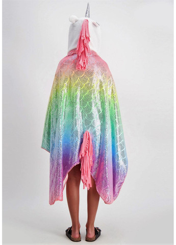 Детское Одеяло-единорог плюшевое длинное с капюшоном и рукавами полотенце для девочки розовый No Brand комбинированный