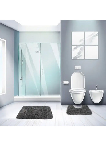 Комплект набір килимків з чохлом на сидіння протиковзкою основою для ванної туалету 3 штуки (481253-Prob) Сірий Unbranded (358649242)