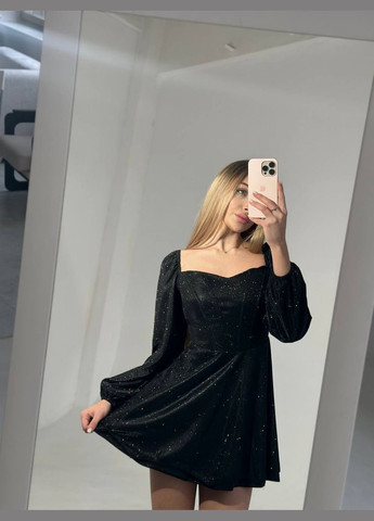 Черное коктейльное, вечернее корсетное платье из люрекса клеш, с корсетом Style Point однотонное