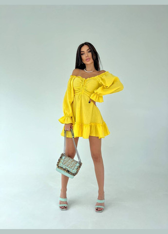 Желтое женское платье муслин No Brand