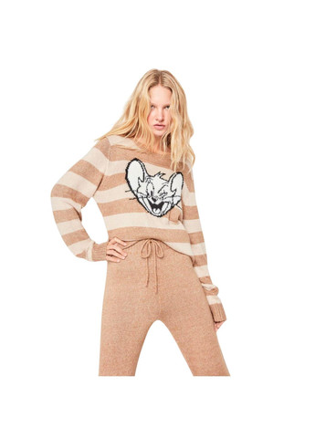 Бежевая пижама женская трикотажная, кофта с длинным рукавом на манжетах и брюки tom&jerry 2-1985 Gisela