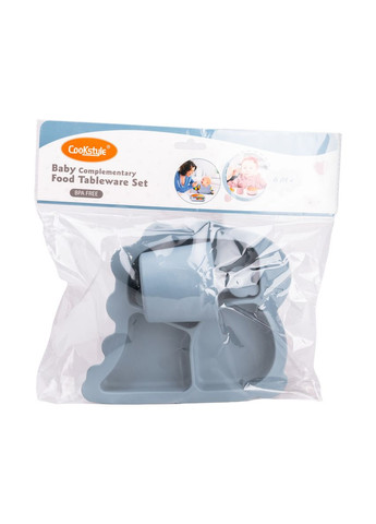 Дитячий набір силіконового посуду чашка/тарілка з трьома секціями/ложка Синій HP34545BL TS Kitchen (370800718)