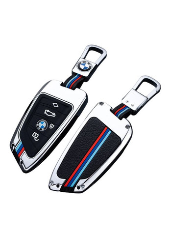 Чехол ключа серебро с декоративными полосками в стиле M+карабин (металл) BMW (369610083)