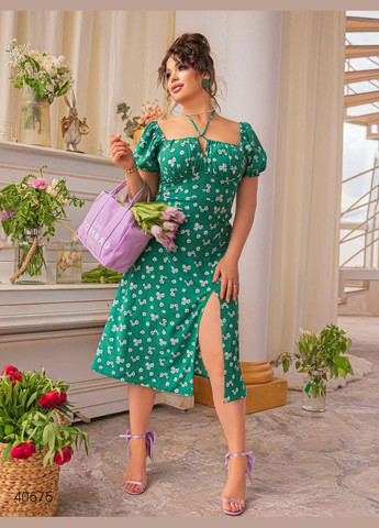 Зелена повсякденний літня сукня великих розмірів Liton з квітковим принтом