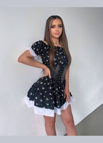 Черное кэжуал платье N.Family с цветочным принтом