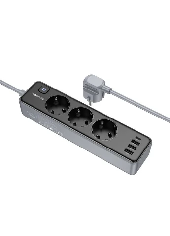 Мережевий подовжувач 3-position socket(1C3A)(EU/GER)(L=2M) Black (6941991116636) Borofone BAC8 Power (372686715)
