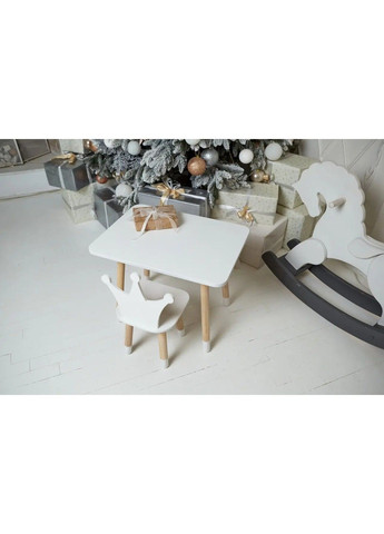 Дитячий прямокутний столик (Білий) та стільчик Зайчик (Рожевий) No Brand (331639728)