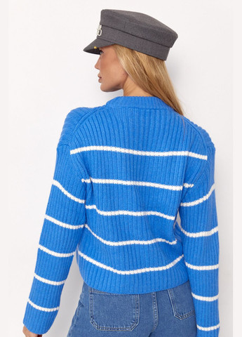 Синий зимний вязаный женский свитер в полоску Lurex