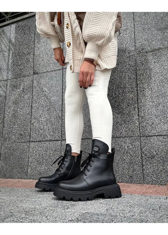 Зимние зимние кожаные ботинки, зимние ботинки кожаные, кожаные ботинки на зиму код 25643 берцы Garti с логотипом, без декора