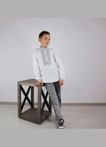 Белая вышиванка для мальчика нестор серыми нитями узор орнамент вискоза, лен (329058218)