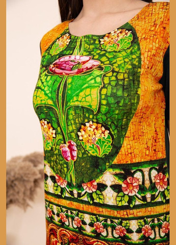 Зелена пряма міні сукня, з короткими рукавами і орнаментом, Ager