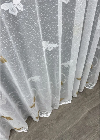 Тюль жакард "Метелики" колір білий з коричневим 1886т VR-Textil (366726674)