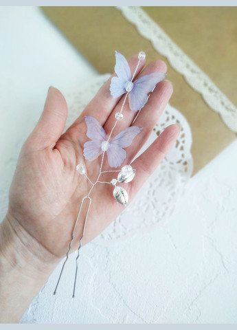 Шпилька в зачіску з шифоновими блакитними метеликами для дівчинки No Brand (342389855)