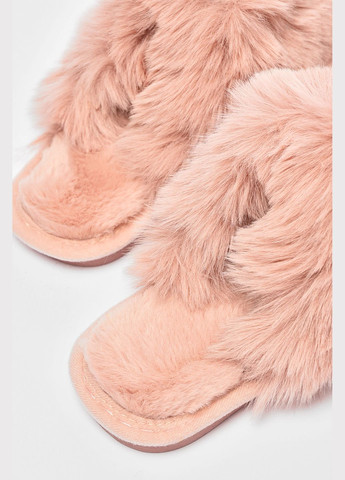 Пудровые тапочки домашние женские меховые пудрового цвета Let's Shop