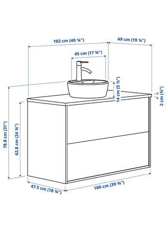 Шафа для мийки з висувними ящиками/мийкою/змішувачем ІКЕА TANNFORSEN / TORNVIKEN 102х49х79 см (s19521585) IKEA (278407693)