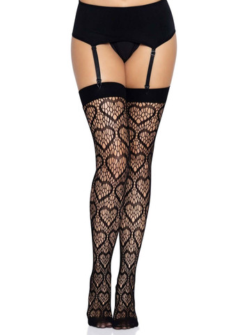 Ажурные чулки с сердечками Heart Black one size - CherryLove Leg Avenue (282964993)