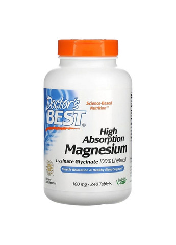 Витамины и минералы Magnesium 100 mg High Absorption, 240 таблеток Doctor's Best (293479003)