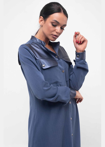 Синее повседневный платье полуприлегающего силуэта длиной меди с верхней экокожаной деталью (вл 5.1-77/19) RiMari