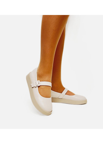 Женские женские бежевые балетки на платформе лоферы Loretta | бежевые однотонные искусственная кожа (365263585)