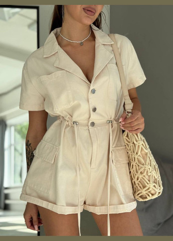 Трендовий комбінезон з коттону Adelante комбінезон-шорти однотонний айворий кежуал