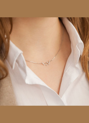 Кольє срібне знаки зодіаку Терези на тонкому ланцюжку з яскравими білими фіанітами No Brand (354710600)