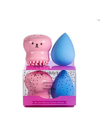 Набір 2 в 1 Puffy спонж для макіяжу та щітка для очищення обличчя Kika (338426851)