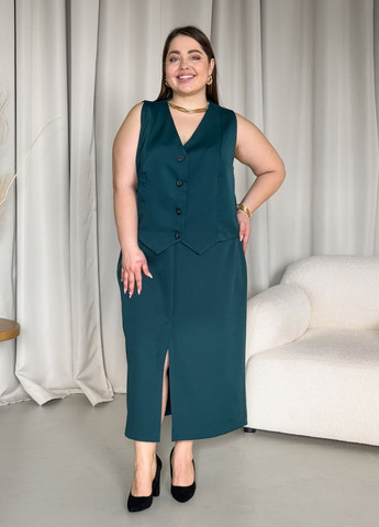 Зеленая офисная однотонная классическая юбка с разрезом спереди пояс на резинке Merlini тюльпан, карандаш