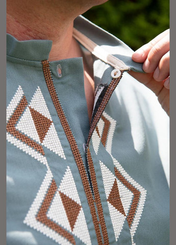 Мятная вышиванка льняная мужская, украинская вышиванка с длинным рукавом узор орнамент приталенная, свободная, прямой лен (317206522)