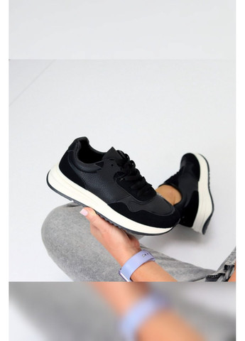 Женские кроссовки из натуральной кожи и замши черного цвета на шнуровке Stilli кросівки чёрные лето (349461544)