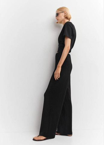 Брюки вышитые текстурированные плиссе широкие уровни прямые на резинке свободные брюки Mango (336186523)