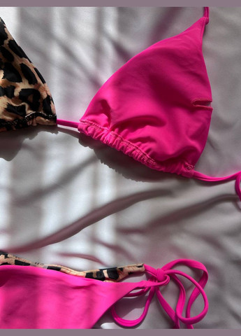 Рожевий літній жіночий роздільний купальник бікіні з леопардовим принтом trendy чорний No Brand