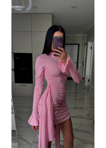 Розовое праздничный, вечернее, кэжуал женское платье мини с баской Style Point однотонное