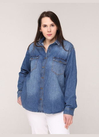 Сорочка жіноча світло-синя джинсова з потертостями великий розмір Whitney пряма (290254892)